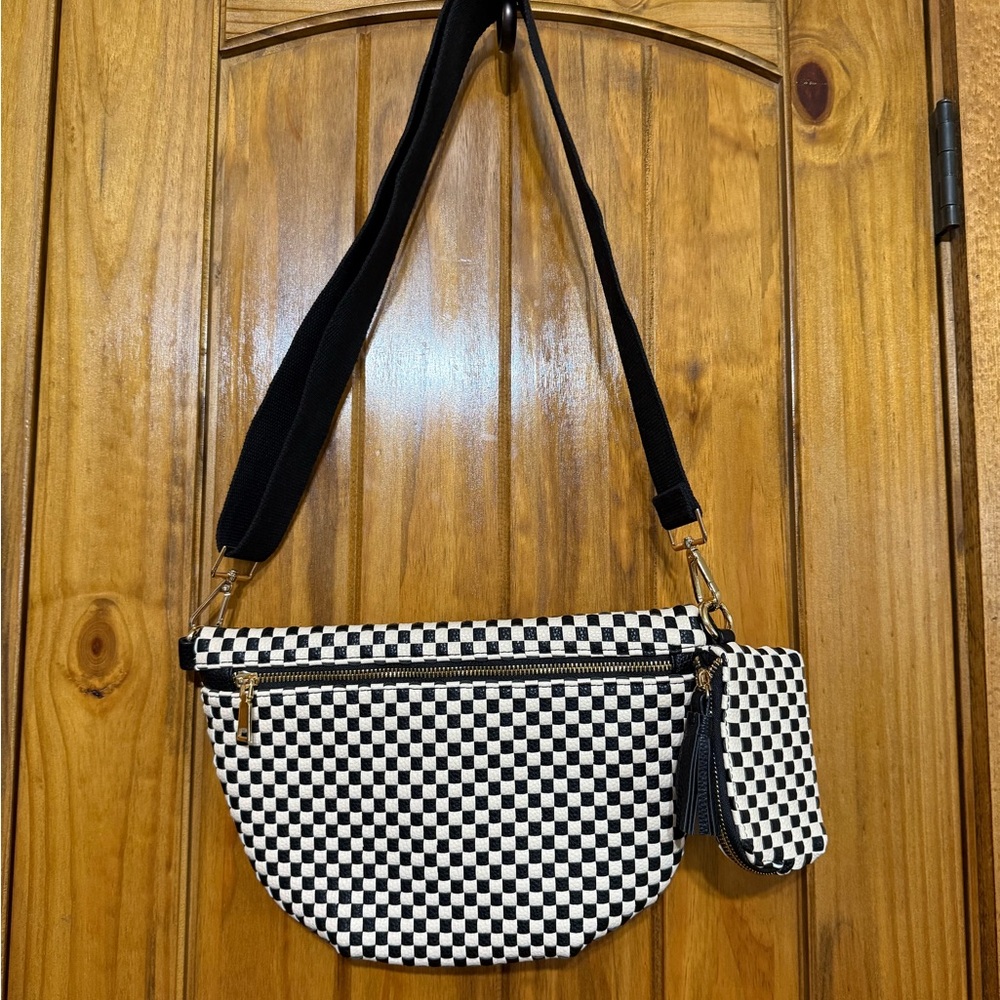 Checkered Black and White Crossbody/Sling with matching small wallet